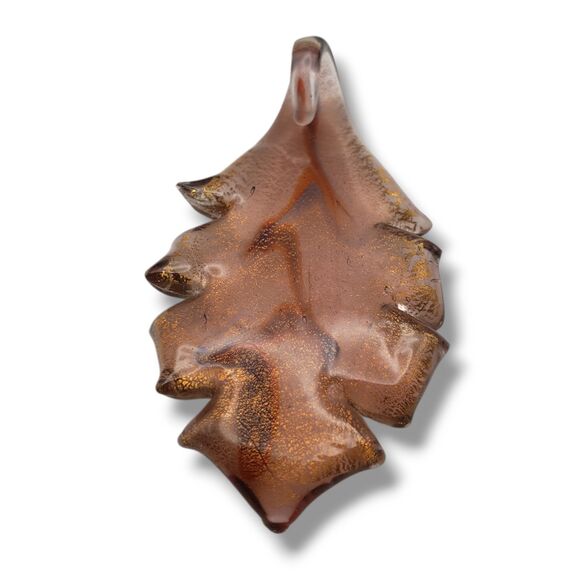 Vintage Dichroic Glass Pendant Art Glass Gold Autumn Neutrals Abstract Leaf - Picture 5 of 9